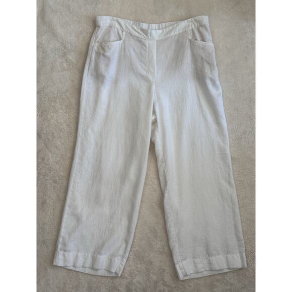 J.‎ Jill LOVE LINEN White 100% Linen Side Zip Wide Leg Crop/Ankle Pant Sz L Tall - Picture 1 of 14